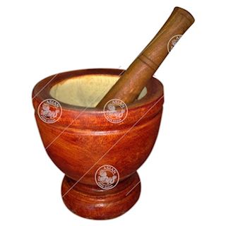 NF, SET WOODEN MORTAR & PESTLE 18CM/7"