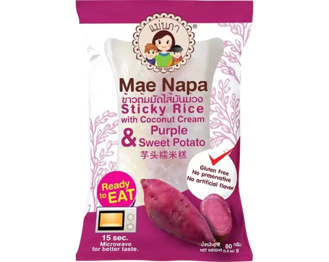 MAE NAPA, STEAMED STICKY RICE CAKE COCONUT & SWEET POTATO 80G
