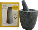 JADE TEMPLE, STONE MORTAR PESTLE DIA 11CM, HEIGHT 12CM