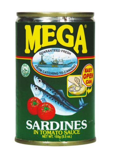 MEGA SARDINE IN TOMATO SAUCE, GREEN CAN 155G