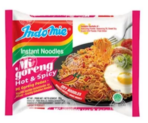 INDOMIE, NOODLE PADAS HOT MIGORENG, EGG IMAGE, 80G